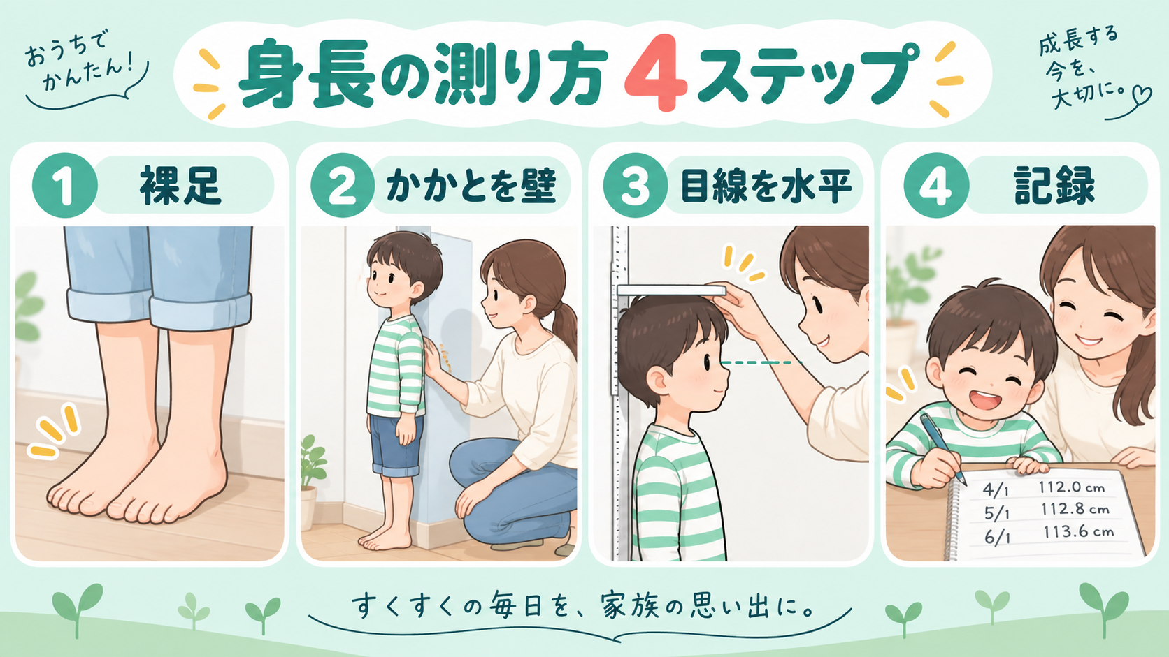 子どもの身長を家庭で測る4ステップ
