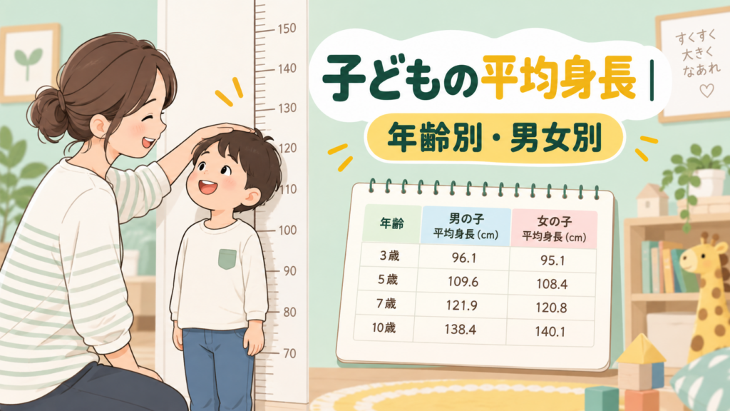 子どもの平均身長を年齢別・男女別に確認するイラスト