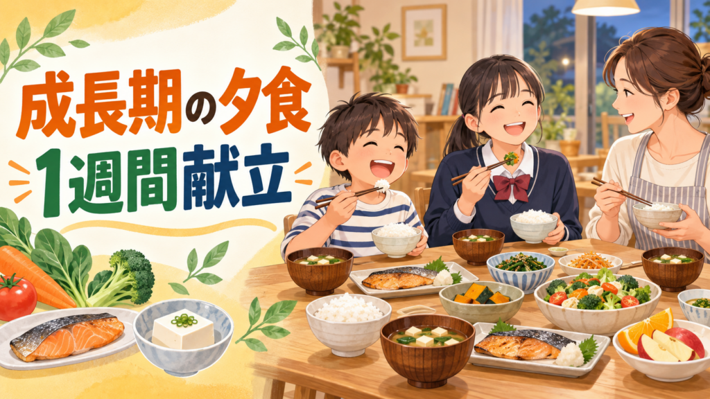 成長期の夕食を囲む親子と1週間献立